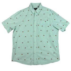 Chaps Shirt Mens 2XL Green Short Sleeve Button Down Tropical Drink Pocket Summer